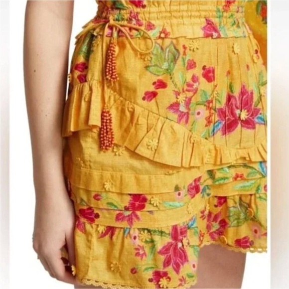 NWT Farm Rio Flower Dream Ruffle Mini Skirt Yellow Size L - Picture 3 of 5